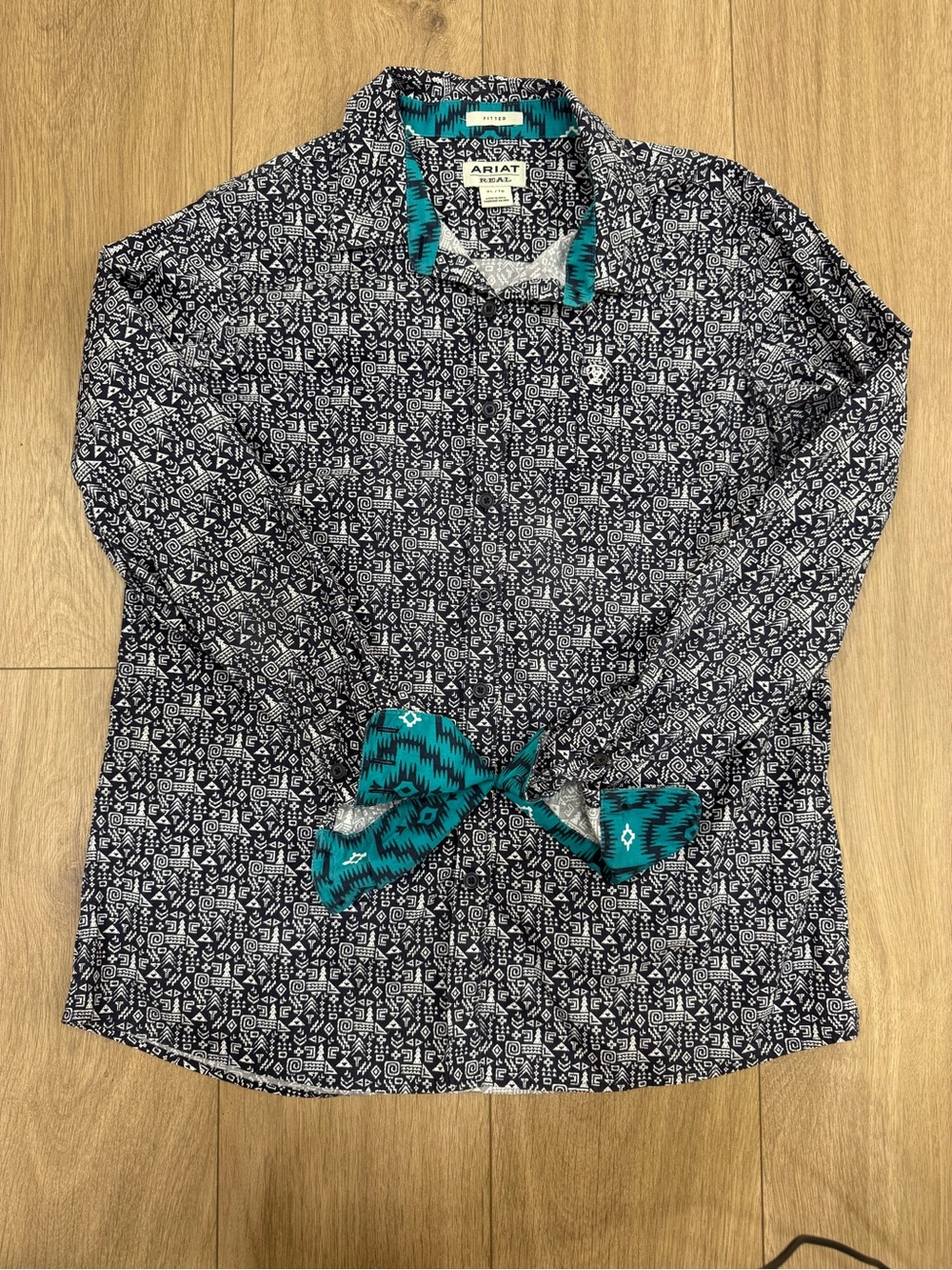 Ariat REAL Western Print Button Down Shirt Turquoise Black Women’s XL
